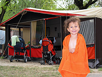 Fiona in front of our caravan